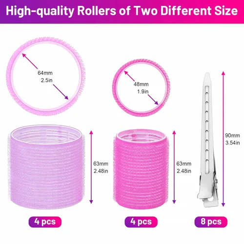 Miniatura 2 de Rulos Autosujetables para el Cabello Juego de 16 Piezas con 8 Rulos para el Cabello 2 Tamaños (4 Jumbo y 4 Grandes) y 8 Pinzas para el Cabello