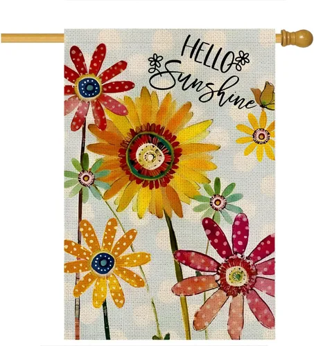 Miniatura 9 de Bandera de jardín de flores de verano de 12 x 18 pulgadas, de doble cara, banderas de jardín pequeñas con diseño de margaritas y girasoles de Hello