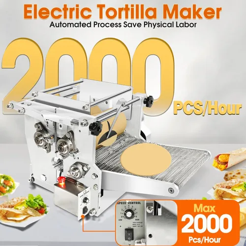 Miniatura 3 de Máquina eléctrica de tortillas, máquina automática de prensa de tortilla de maíz y harina de 2 a 7.8 pulgadas con revestimiento antiadherente, Negro