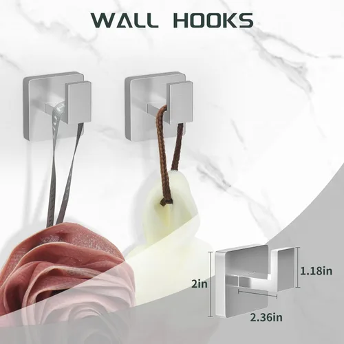 Miniatura 3 de Dorudon atrox Juego de 7 piezas de herrajes de baño de níquel cepillado con toallero, 2 barras de toalla cuadradas de 23 pulgadas y accesorios
