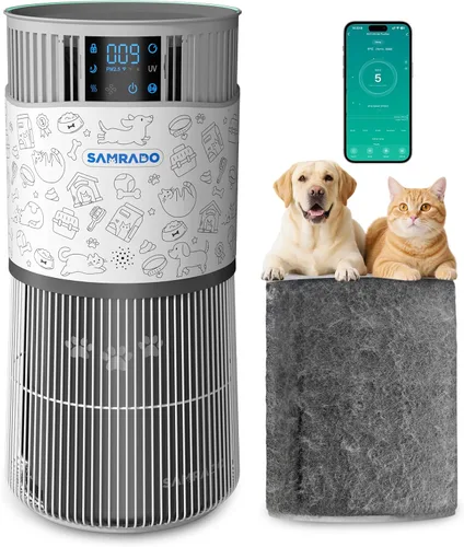 Miniatura 10 de Purificador de aire para el pelo de mascotas con filtros HEPA H13 lavables de doble cara para el hogar, habitación grande de hasta 2500 pies Blanco
