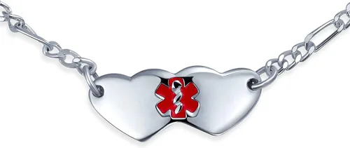 Miniatura 3 de Pulsera de identificación médica grabable con forma de corazón ovalada o doble en blanco, para adolescentes, para él o ella, hijo e hija, plata