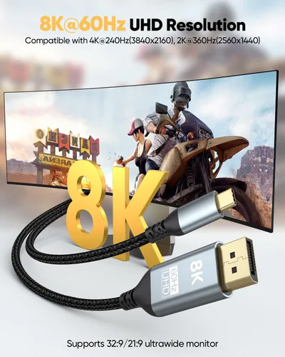 Miniatura 2 de Cable USB C a DisplayPort 1.4 de 1 pie, 8K a 60 Hz, cable corto USBC a DisplayPort 1.4 4K a 240 Hz compatible con Thunderbolt 5/4/3, MacBook