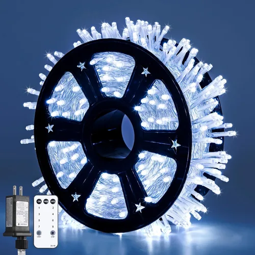 Miniatura 26 de JMEXSUSS Luces rojas blancas y azules con cable transparente, 66 pies, 200 luces LED para decoración del 4 de julio, luz de Navidad para celebración