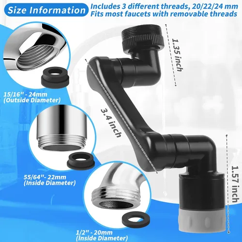 Miniatura 2 de Extensor de grifo giratorio de 1080° con 2 funciones, extensión de fregadero giratoria resistente, brazo robótico giratorio universal, extensión
