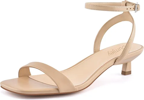 Miniatura 11 de Sandalias de tacón de gatito para mujer, con correa al tobillo, sandalias de tacón cuadrado con punta abierta, zapatos de fiesta de boda