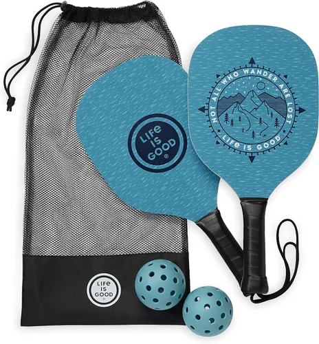 Life is Good Juego de iniciación de pickleball - Incluye 2 paletas de pickleball de madera, 2 bolas de pickleball de tamaño reglamentario y bolsa de