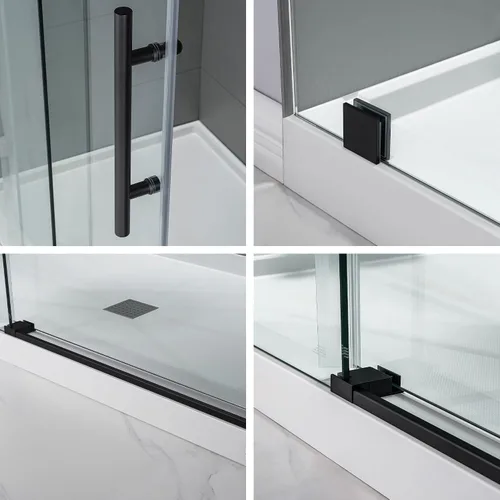 Miniatura 12 de Woodbridge Puerta de ducha sin marco de 56-60 pulgadas de ancho x 76 pulgadas de alto con vidrio templado transparente de 3/8 pulgadas en acabado