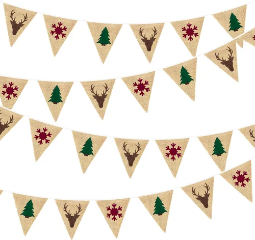 Miniatura 8 de Pancarta de copos de nieve azules y blancos de 32 pies, bandera triangular, banderines de tela para invierno, país de las maravillas, Navidad, Azul