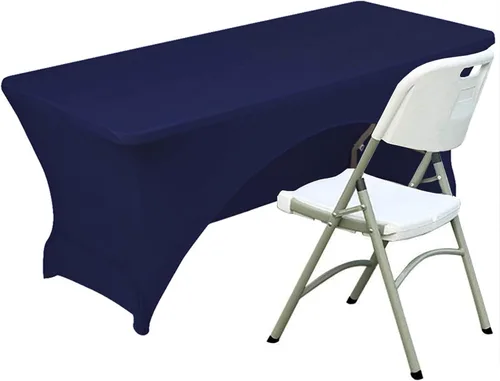Miniatura 16 de Funda de mesa de poliéster ajustada de 4 pies con spandex, cubierta de mesa elástica, protector de mesa con parte trasera abierta - Negro