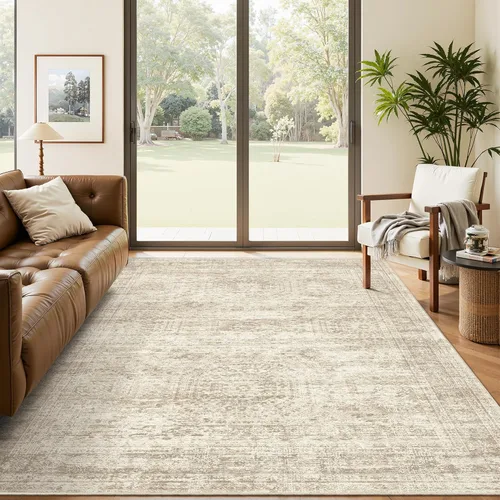 Miniatura 271 de Alfombra de pasillo Soalmost 2'6" x 10' lavable, alfombra antideslizante para cocina, baño, lavandería, alfombras vintage ultra delgadas para Beige