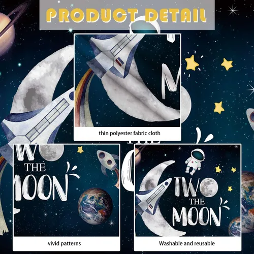Miniatura 8 de AIBIIN 7x5ft Two the Moon Bckdrop Espacio Exterior Boy 2º cumpleaños Fotografía Fondo Universo Galaxia Cielo Planeta Estrellas Decoraciones