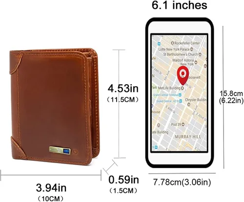 Miniatura 5 de Cartera inteligente para hombres, buscador de tarjetas de seguimiento, regalo del día de San Valentín para novio Marrón