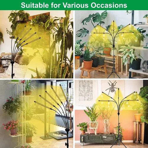 Miniatura 9 de yentbokj Lámparas LED ajustables de 5 cabezas, lámpara de cultivo de espectro completo con temporizador, luz blanca cálida para plantas
