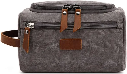 Miniatura 2 de Neceser de viaje de lona de cuero para cosméticos, organizador de maquillaje, bolsa de cosméticos (color negro)