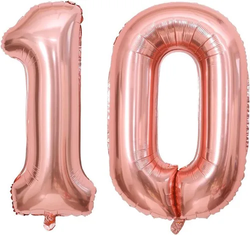 Lovoir Globo de oro rosa de 40 pulgadas con número de 10 dígitos gigantes de papel de aluminio de Mylar para helio de 10º cumpleaños, decoración de