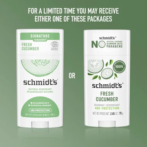Miniatura 3 de Schmidt's Desodorante vegano sin aluminio, pepino fresco para mujeres y hombres, con protección contra olores las 24 horas, ingredientes naturales