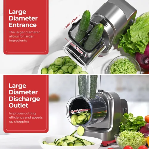 Miniatura 5 de Rallador Eléctrico de Queso, Preparador de Ensaladas con 6 Formas Diferentes de Cuchillas, Rebanadora Trituradora Eléctrica de 250W, Máquina