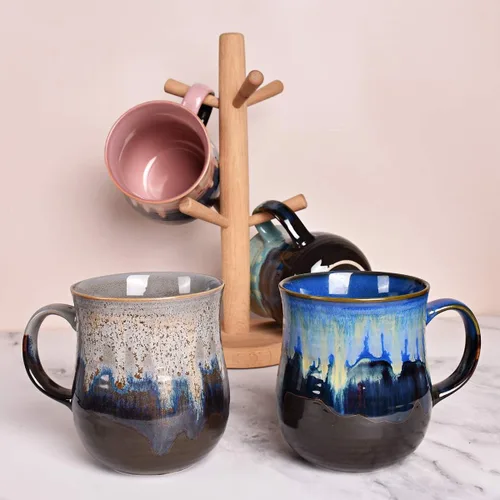 Miniatura 7 de Bosmarlin Taza de café grande de cerámica, taza de té azul grande para oficina y hogar, 21 onzas, apta para lavavajillas y microondas, 1 unidad Azul