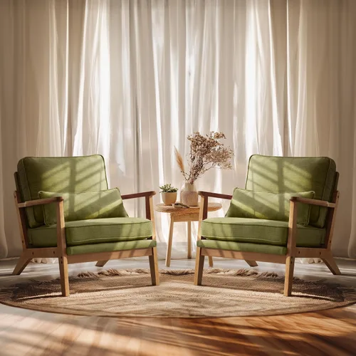 Miniatura 15 de VINGLI Silla de Acento de Madera Maciza con Reposabrazos Anchos, Silla Moderna Tapizada de Mediados de Siglo con Almohada, Cómoda Silla de Lectura