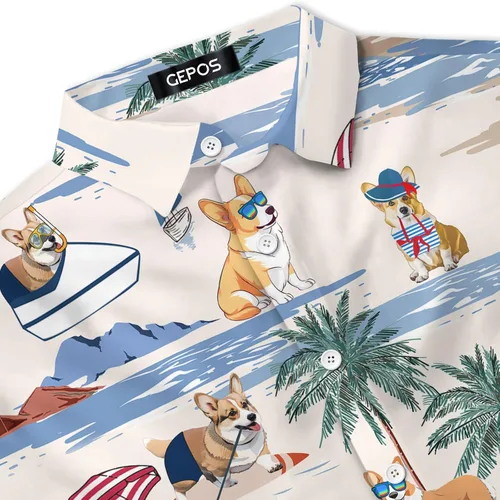 Miniatura 2 de Camisa hawaiana para hombre, camisa con botones para perro, para vacaciones de verano, camisa de manga corta casual de playa Aloha unisex