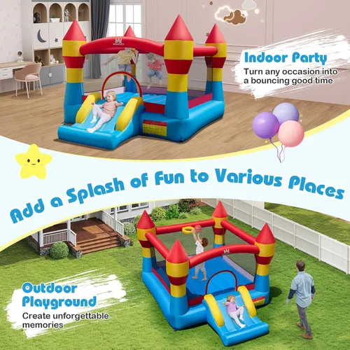 Miniatura 5 de BOUNTECH Casa inflable de rebote de 12 x 9 pies, gran castillo animoso para diversión de fiesta infantil, gran área de salto, tobogán, fácil