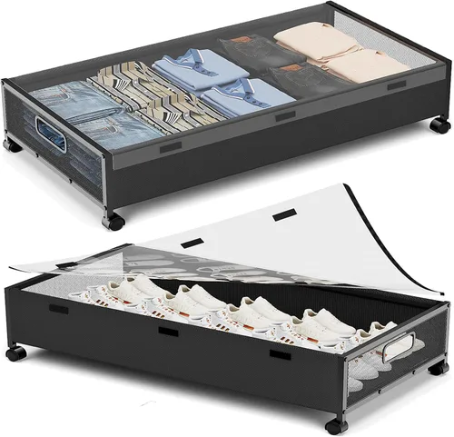Miniatura 11 de Almacenamiento debajo de la cama con ruedas, 2 paquetes de contenedores de almacenamiento de madera extra grandes debajo de la cama, organizador