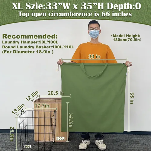 Miniatura 2 de Bolsa de Lona para Ropa Sucia de 33" x 35", Bolsa de Lavandería de Algodón Grueso con Asas y Cordón, Extra Grande de Servicio Pesado Lavable, Forro