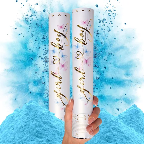 PrimePure Cañón de confeti para revelación de género, cañones de polvo biodegradables, bomba de humo, color azul, paquete de 2 unidades, para fiesta