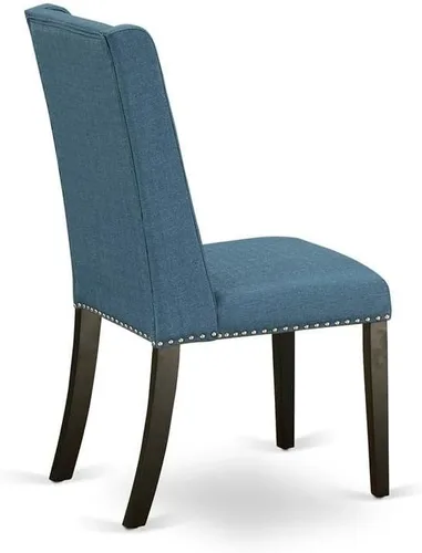 Miniatura 7 de East West Furniture FLP1T21 Florence Parson Sillas – Juego de 2 sillas de comedor tapizadas de tela de lino azul con ribete de clavo, color negro