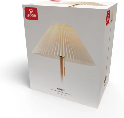 Miniatura 9 de GLOBE Electric 61000053 - Lámpara de pie de 62 pulgadas, acabado en tono madera, pantalla de tela plisada, interruptor de cadena de tracción, luz