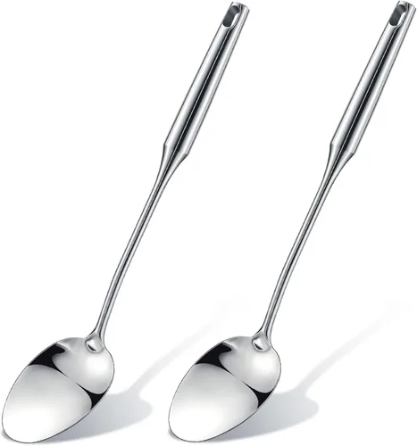 2 cucharas de cocina de acero inoxidable, 15 pulgadas, grande de acero inoxidable sólido, cuchara para cocinar, cocina antiadherente y resistente al