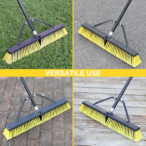 Miniatura 2 de Escoba de empuje de 24 pulgadas para exteriores, escoba resistente con mango largo de 63 pulgadas para terraza, entrada, garaje, patio, limpieza
