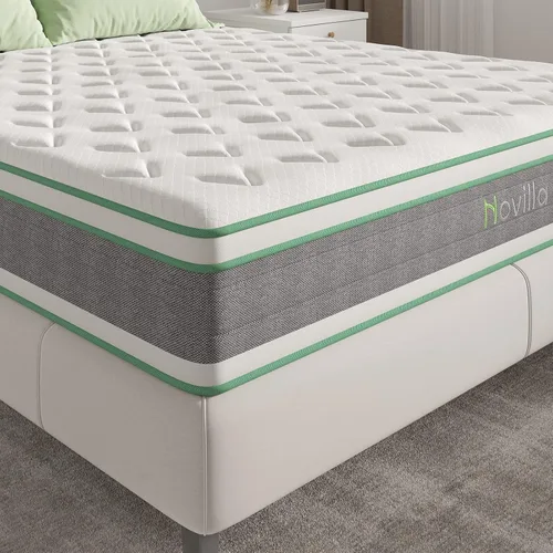 Miniatura 6 de Novilla Colchón tamaño King, espuma viscoelástica de gel de 12 pulgadas y bobinas en bolsillos con aislamiento de movimiento para un sueño