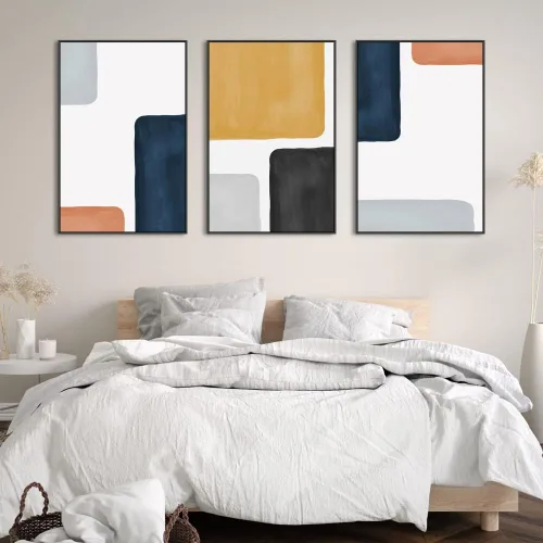 Miniatura 4 de Arte para pared enmarcado para pared, lienzo abstracto moderno, juego de 3 piezas de impresiones pintadas, estilo bohemio para sala de estar, baño