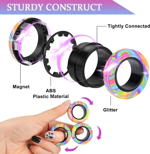 Miniatura 2 de Cevioce Juego de 9 anillos magnéticos giratorios, juguetes terapéuticos para alivio de la ansiedad, anillos para adultos con TDAH, regalos