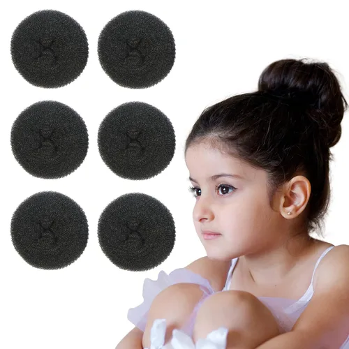 Styla Hair Pequeño Fabricante de Moños para Niños - Moños de Ballet y Calcetín, Dona de Cabello Fácil (6 piezas, Negro, Tamaño 2 Pulgadas)