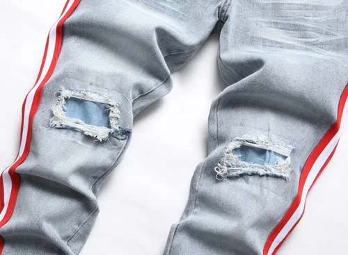 Miniatura 3 de ABSECAI Pantalones de mezclilla rasgados ajustados para hombre
