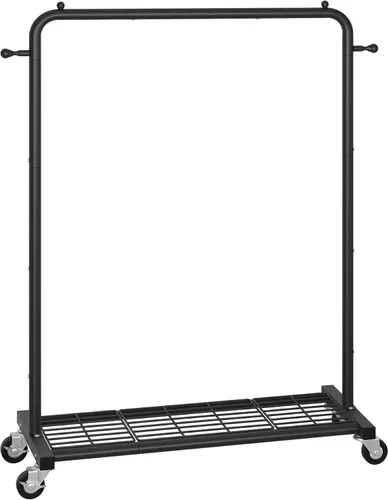 Miniatura 7 de Sywhitta Perchero con ruedas con estante de almacenamiento de malla y marco de metal resistente, perchero con ruedas para colgar ropa, abrigos