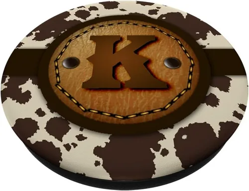 Miniatura 2 de Brown Cow Western Print Monogram - Letra inicial K PopSockets intercambiable PopGrip