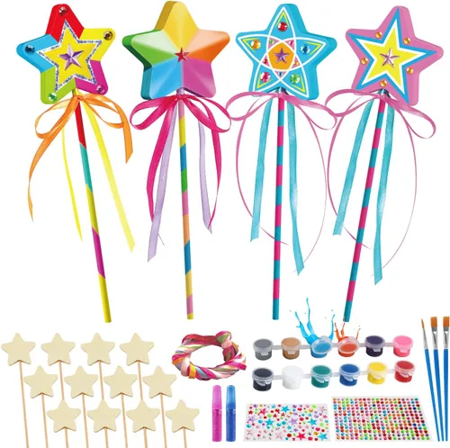 Gamerside 12 Juegos Haz Tu Propia Varita de Princesa de Madera Kit de Manualidades, Kit de Varitas de Hadas Incluye Varitas de Hadas, Calcomanías de