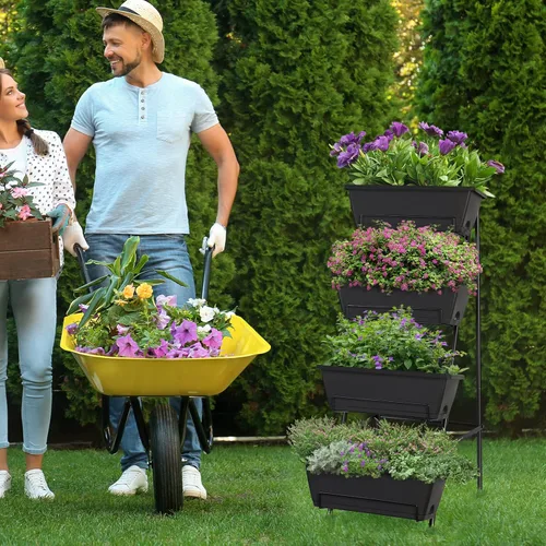 Miniatura 5 de OYEAL Cama de Jardín Elevada de 4 Niveles Jardineras Verticales para Interior y Exterior Caja de Jardinera Elevada con Patas Jardinera de Hierbas
