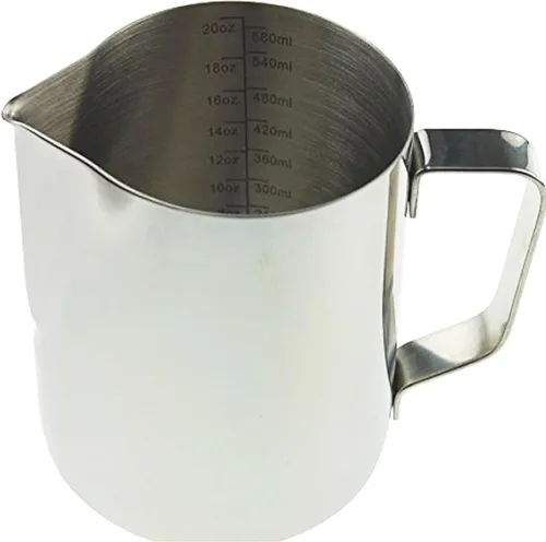 Jarra de leche barista de 20 onzas para máquina de café, jarra de espuma de leche, vaporizador de metal, ideal para vaporizar leche de acero