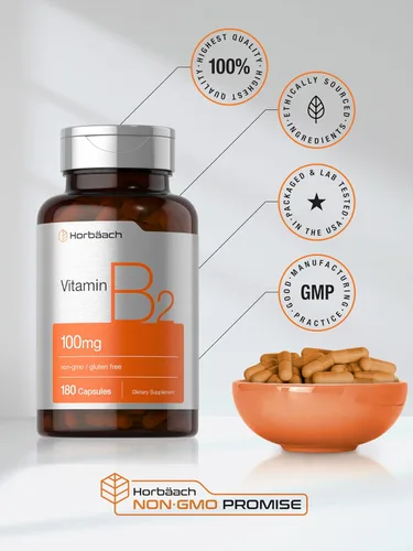 Miniatura 6 de Horbäach Vitamina B2 100 mg 180 cápsulas Suplemento de riboflavina Sin OMG y sin gluten