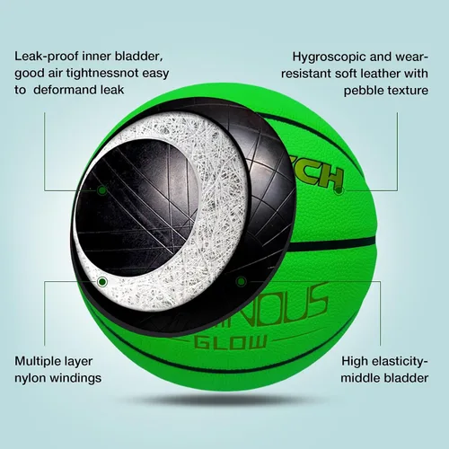 Miniatura 7 de Basketball Glow in The Dark, Cool Glowing Luminous Leather Basketball Indoor Outdoor Size 7/6/5 for Men, Women, Teenager (with Pump)
