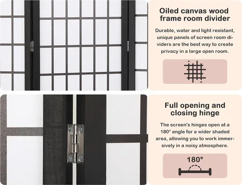 Miniatura 3 de Divisores de habitación y pantallas de privacidad plegables, pantalla Shoji de 4 paneles, divisores de pared chinos de 6 pies con tela impermeable
