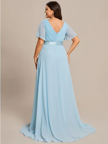 Miniatura 84 de Ever-Pretty Vestido formal para mujer, Navidad, Año Nuevo, cuello en V, gasa, talla grande, largo hasta el suelo, vestido de dama de honor