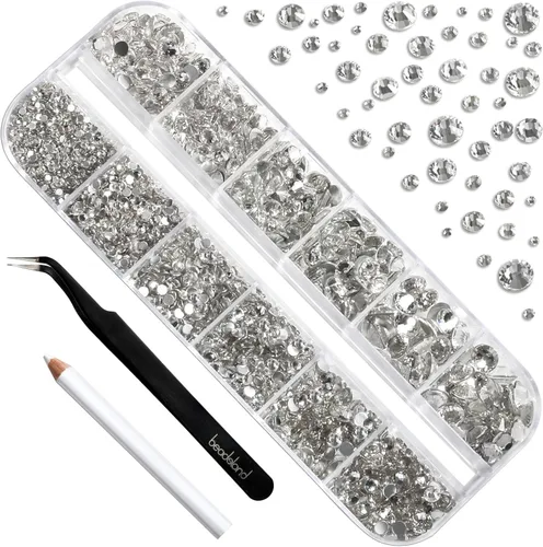 Miniatura 2 de Beadsland Diamantes de imitación para maquillaje, 8 tamaños, 2500 unidades de diamantes de imitación de cristal con parte trasera plana, gemas