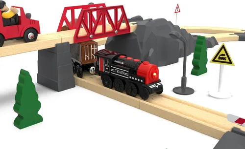 Miniatura 8 de Tren motorizado para pista de madera, juego de 3 piezas de tren de juguete para niños y niñas de 3, 4, 5+ años, tren con batería compatible