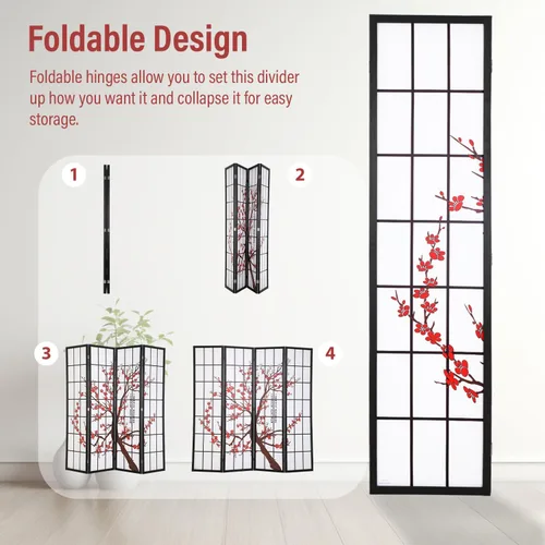 Miniatura 4 de Ruesleag Divisor de habitación de 6 pies, 4 paneles, pantalla de privacidad plegable, pantalla de privacidad oriental Shoji de madera, divisor